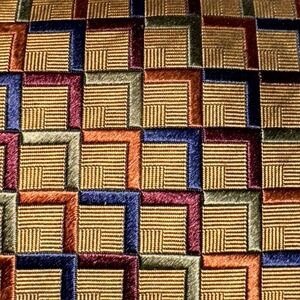TANGO By Max‎ Raab Gold Burgundy Green Orange Geometric Woven Silk Tie